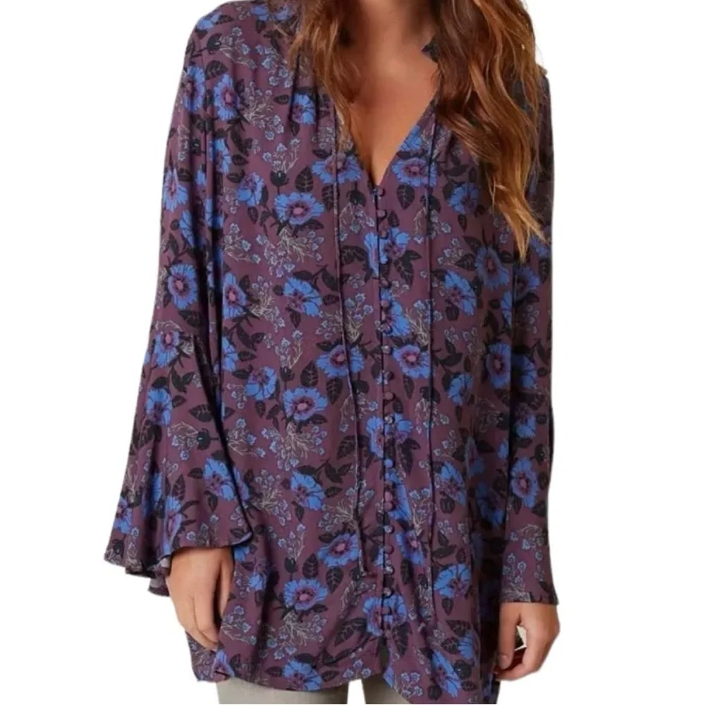 Free People Magic Mystery Tunic Plum Shirt Size XS